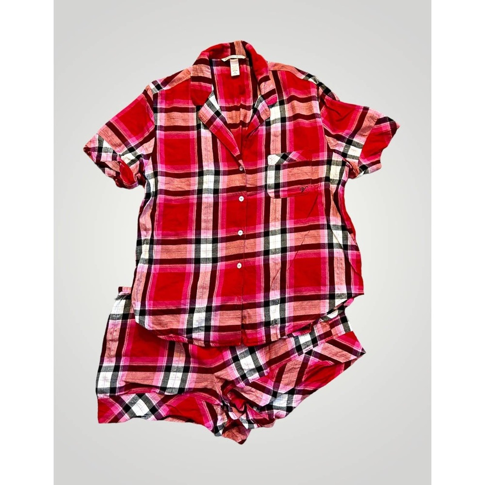Victoria’s Secret Pink Red Plaid Flannel PJ Short Set
